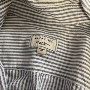 Mens Maison Kitsune Cotton Blue White Striped Button Up Long Sleeve Mens Small